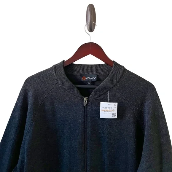 COBMEX NEW Men's Zip Front Uniform Cardigan Sweater In Charcoal Gray Size XL